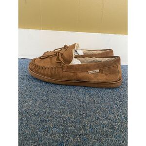 Bearpaw men 13 slip on suede moccasins w/tie laces tan